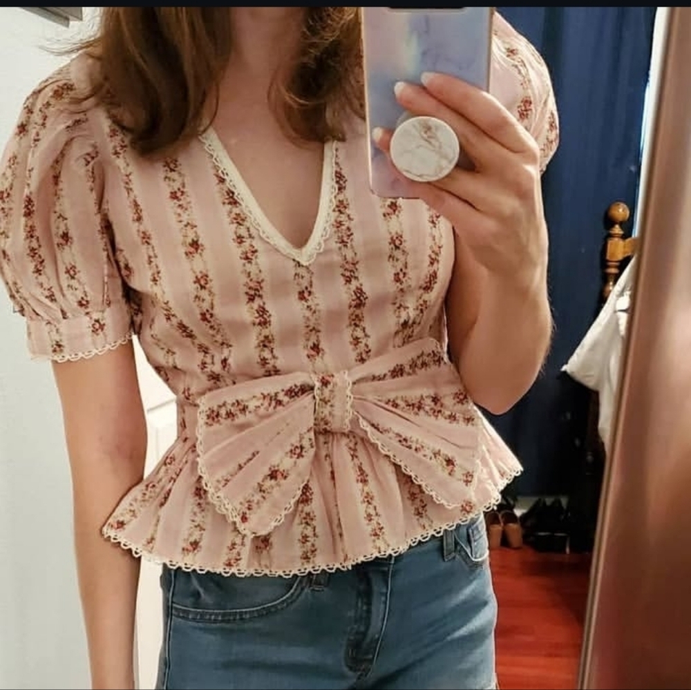 Loveshackfancy Pink Floral Rikki Top Size XS Nwt!!
